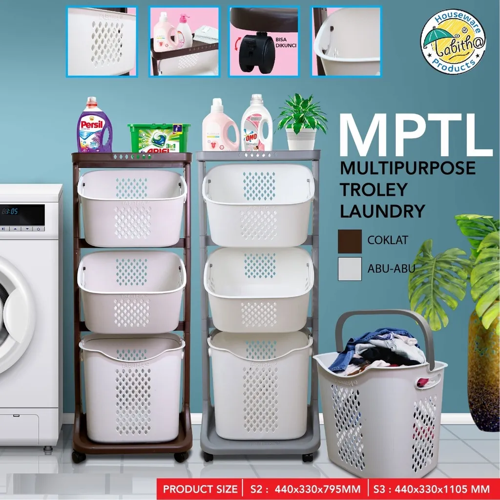 Tabitha Laundry Basket Rak Keranjang Pakaian Tingkat Serbaguna (Dengan Roda) - Tabitha MPTL