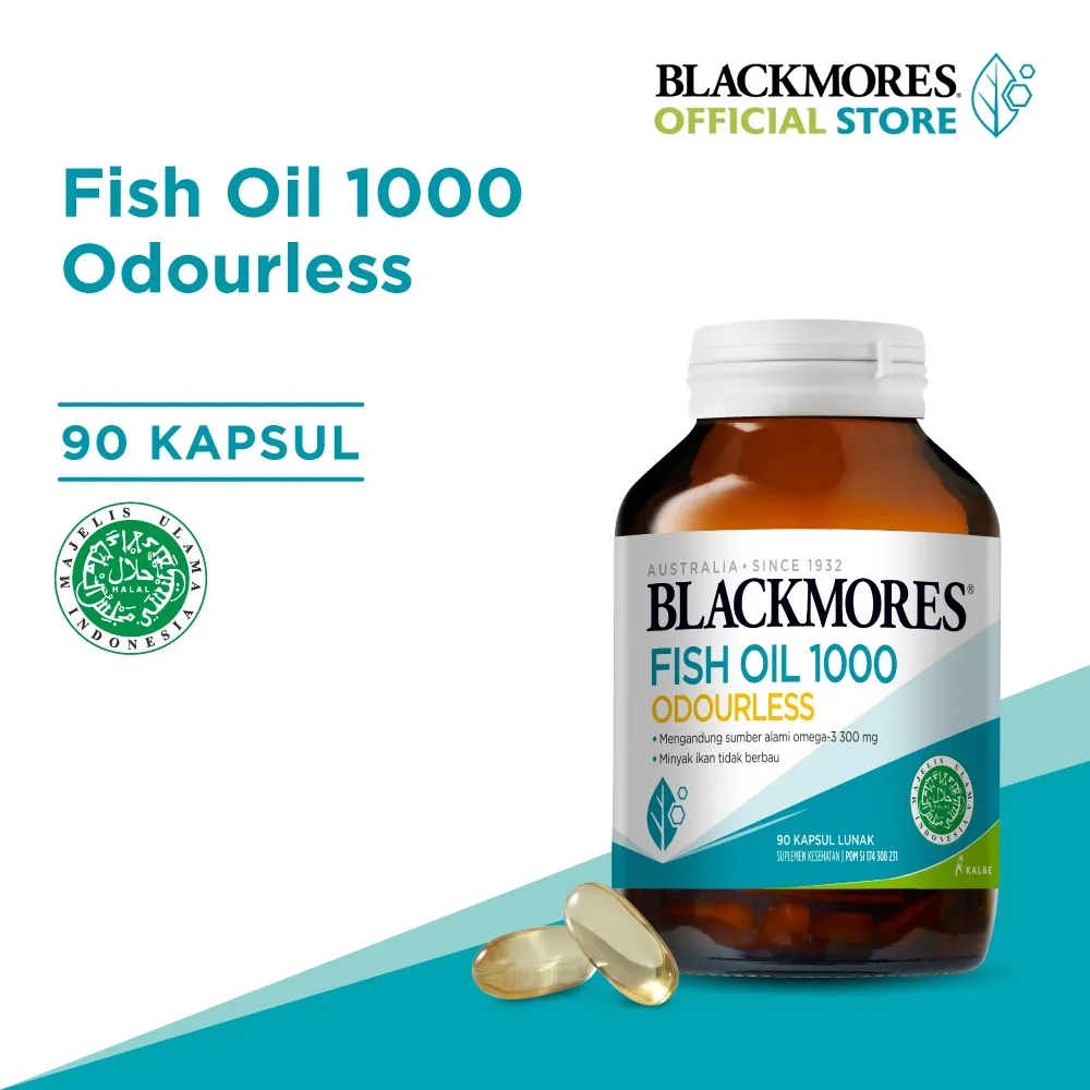 Blackmores Odourless Fish Oil 1000 Minyak Ikan Tidak Berbau 2 Kapsul Sehari Isi 90 Kapsul (Membantu Memelihara Kesehatan) BPOM HALAL