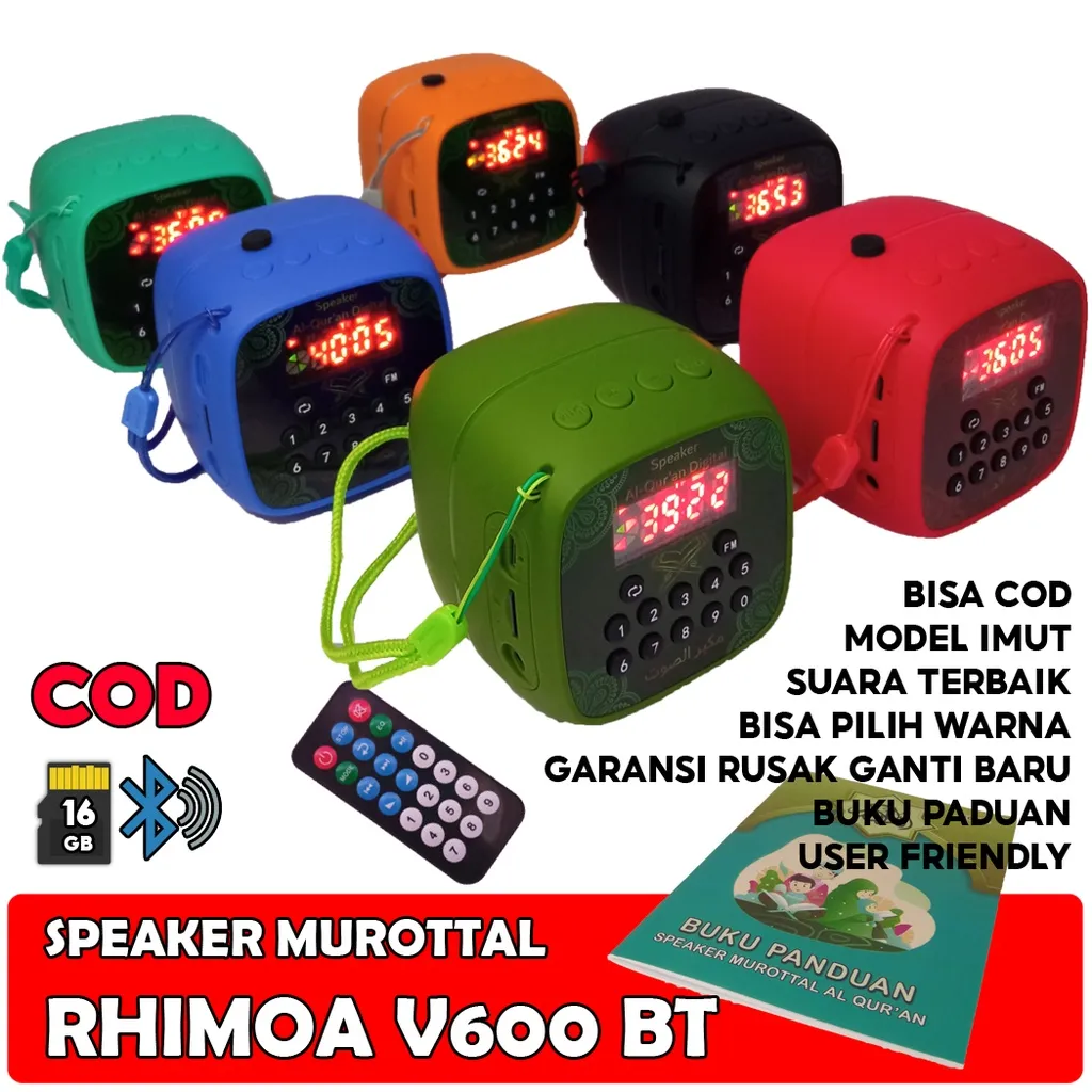 Rhimoa v-600 Mini REMOTE- Speaker Murottal Alquran 30 Juz + Remote - Free Memori 16 GB - Free Buku Panduan