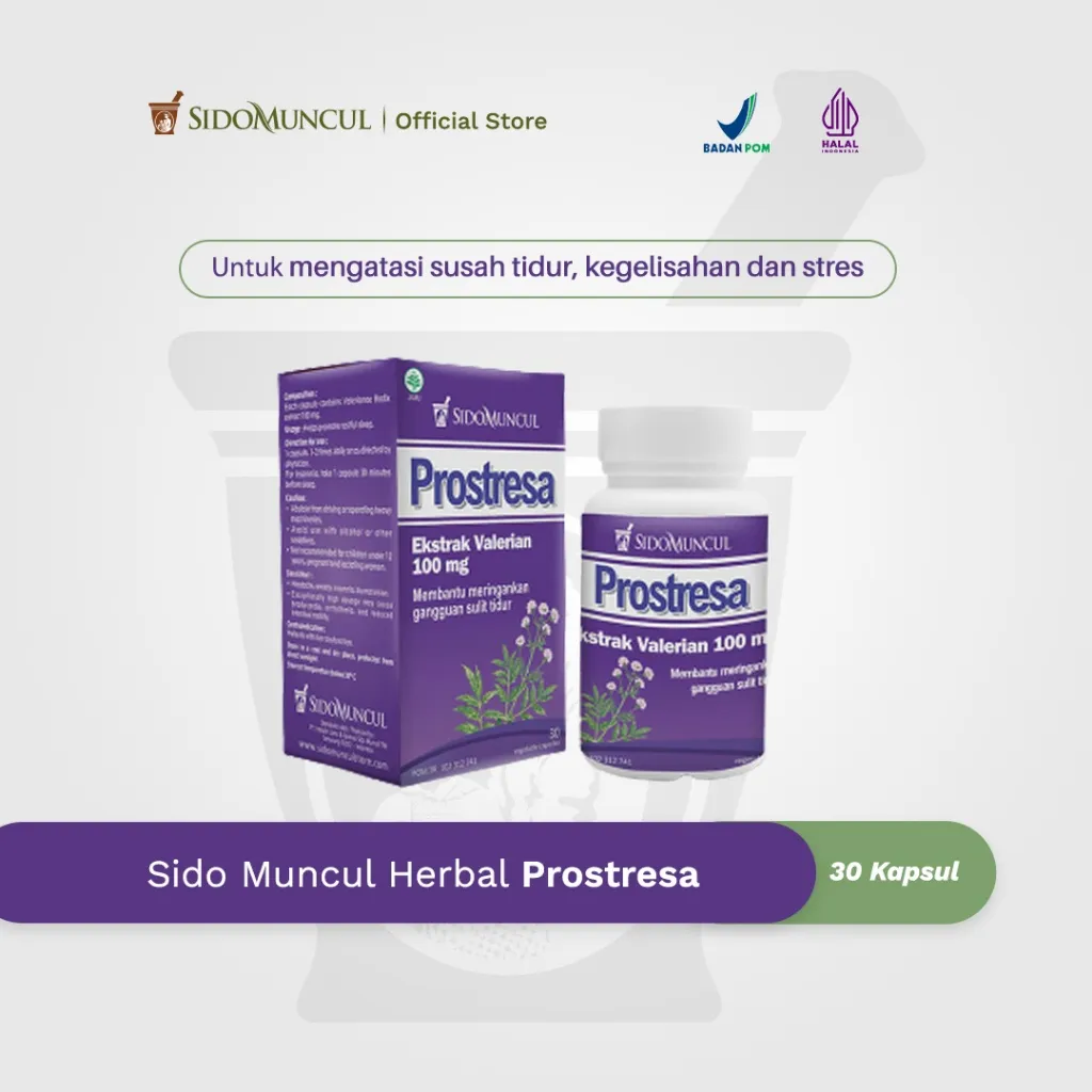Sido Muncul Natural Herbal Prostresa 30 Kapsul - Susah Tidur Gelisah Stress