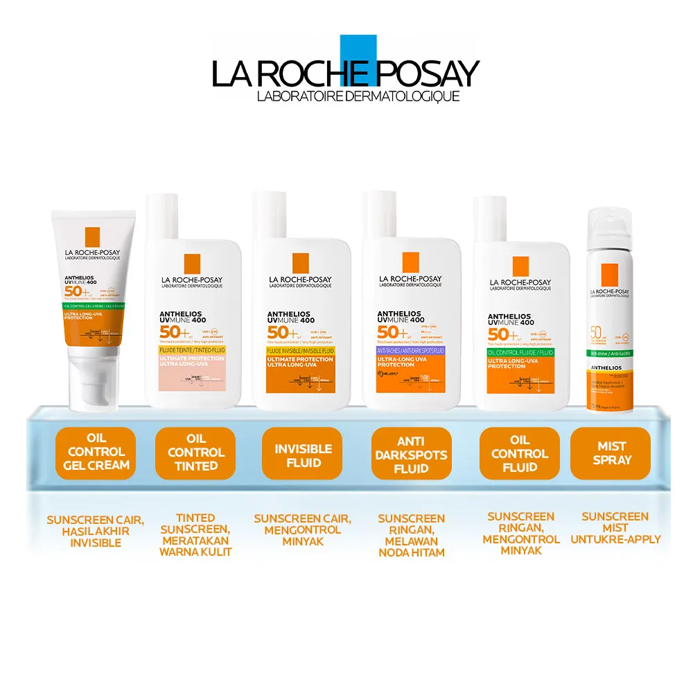 LA ROCHE POSAY - ANTHELIOS UVMUNE 400 SUNSCREEN SPF 50+ PA++++ - INVISIBLE FLUID / OIL CONTROL FLUID / INVISIBLE MIST / TINTED FLUID / ANTI-DARK SPOTS / GEL CREAM