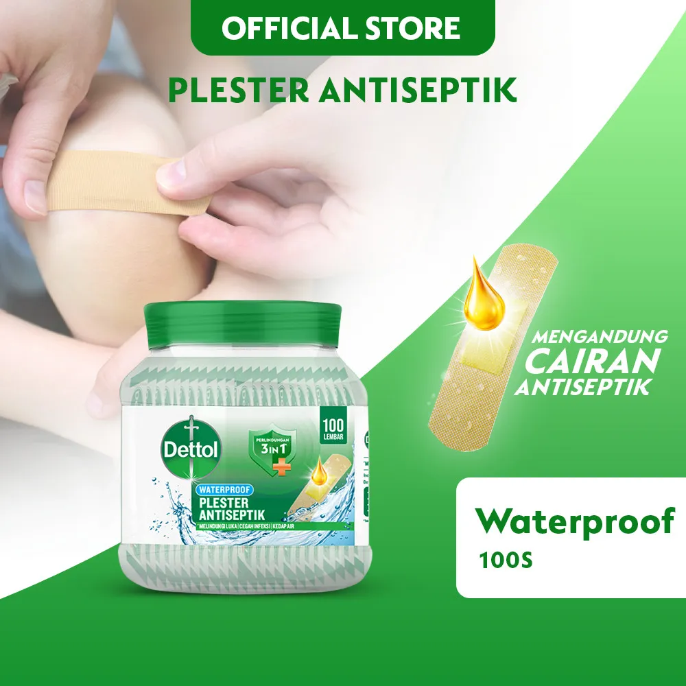 Dettol plester luka antiseptik anti air P3K isi 100 toples waterproof