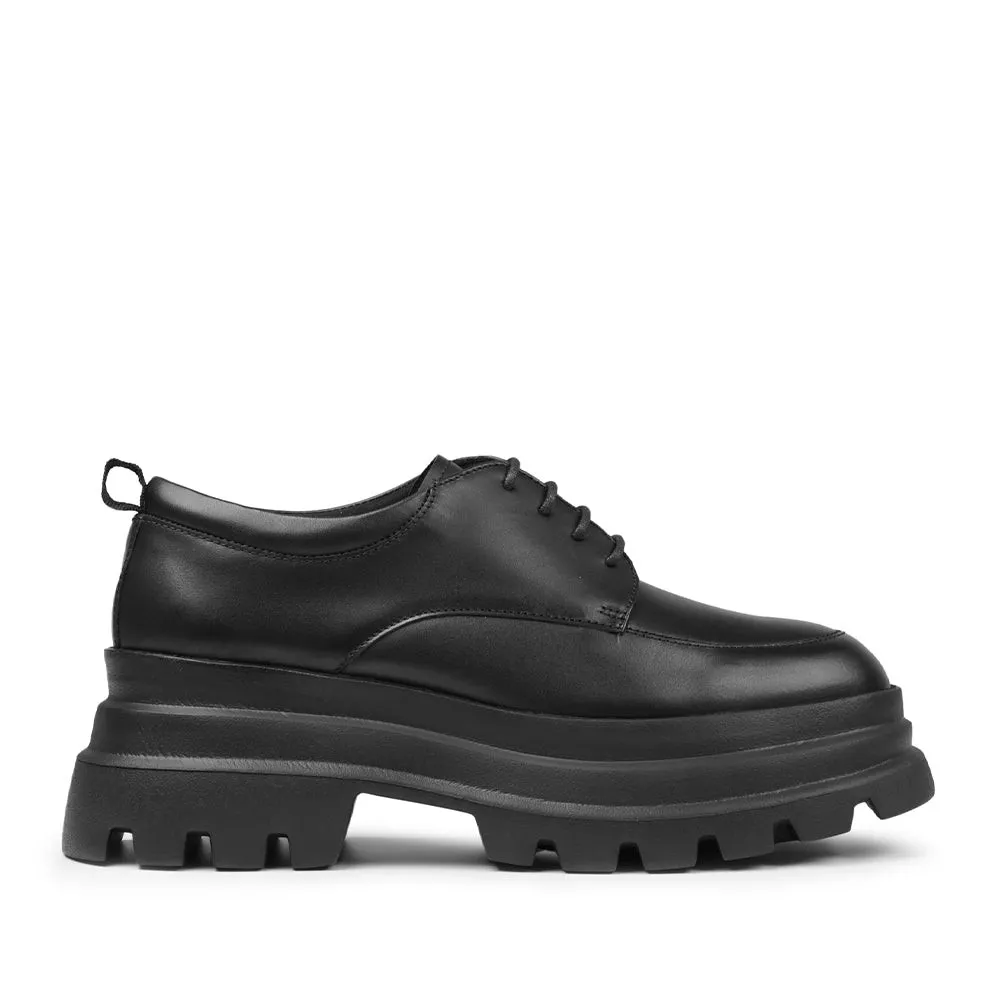 Prabu - Gendis Black Sepatu Kulit Chunky Derby Wanita - Hitam