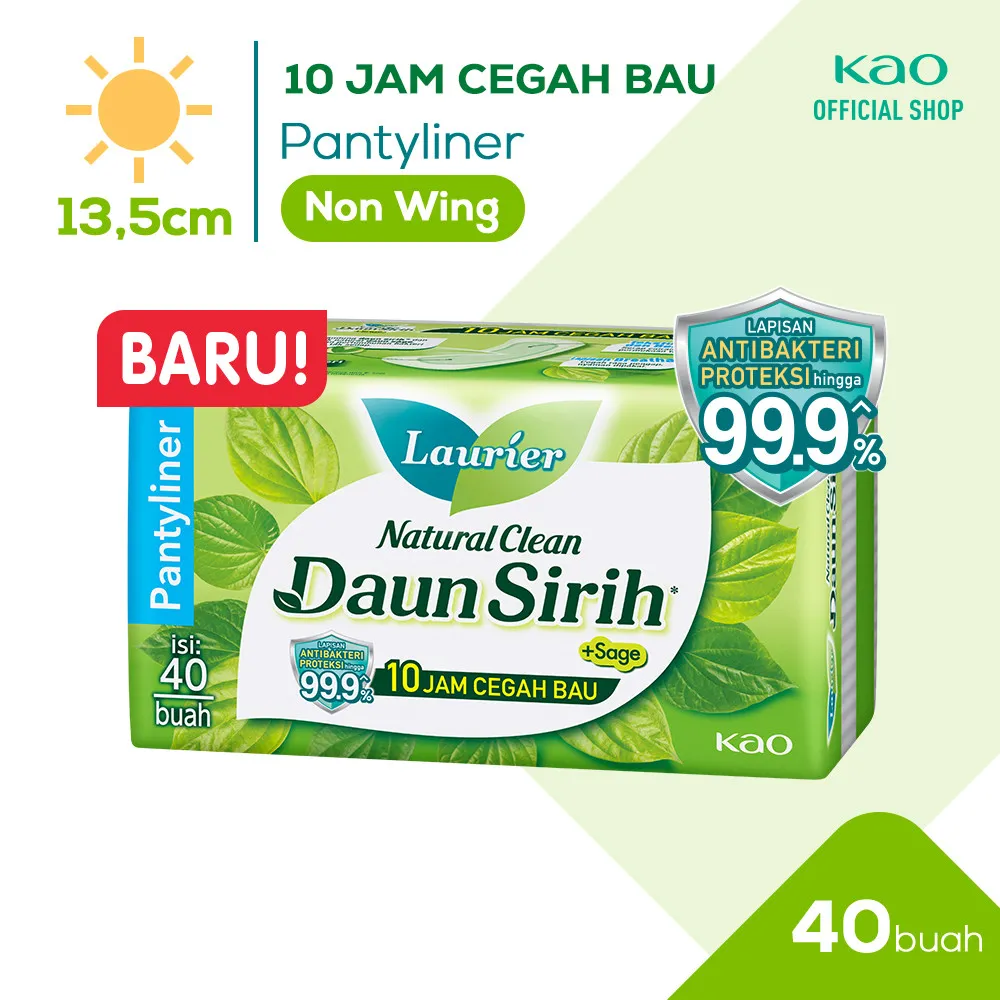 Laurier Natural Clean Pantyliner Daun Sirih Anti Bakteri - Bersih Alami Cegah Bau Isi 40 Buah