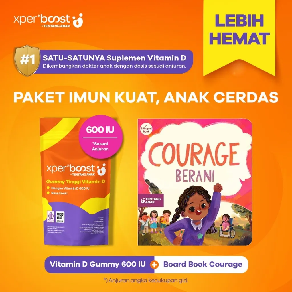 Expert Boost - Paket Bundling Gummy Vitamin D 600 IU 30pcs+ Tentang Anak - Buku Anak Board Book Courage