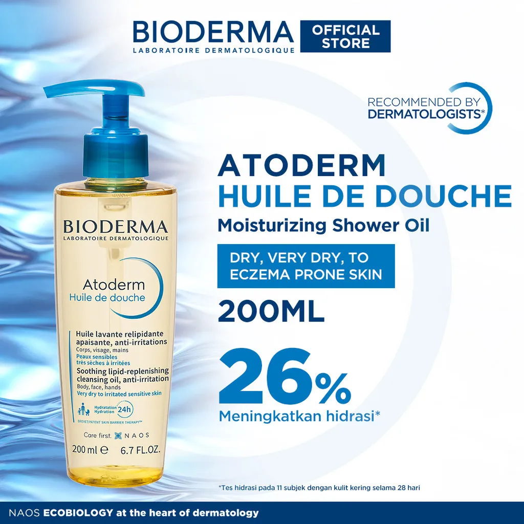 Bioderma Atoderm Huile de Douche 200 ml - Facial / Body Wash untuk Kulit Kering / Sangat Kering / Atopi