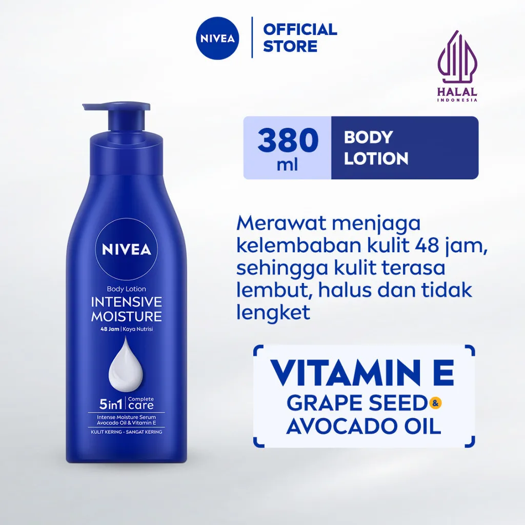 NIVEA Body Lotion Intensive Moisture 380ml - Hand body lotion mositurizer 48 jam body care kulit kering kasar bersisik pecah-pecah memperbaiki skin barrier pelembab melembutkan badan - Vitamin E, Grapeseed oil, Avocado oil, Hydra IQ