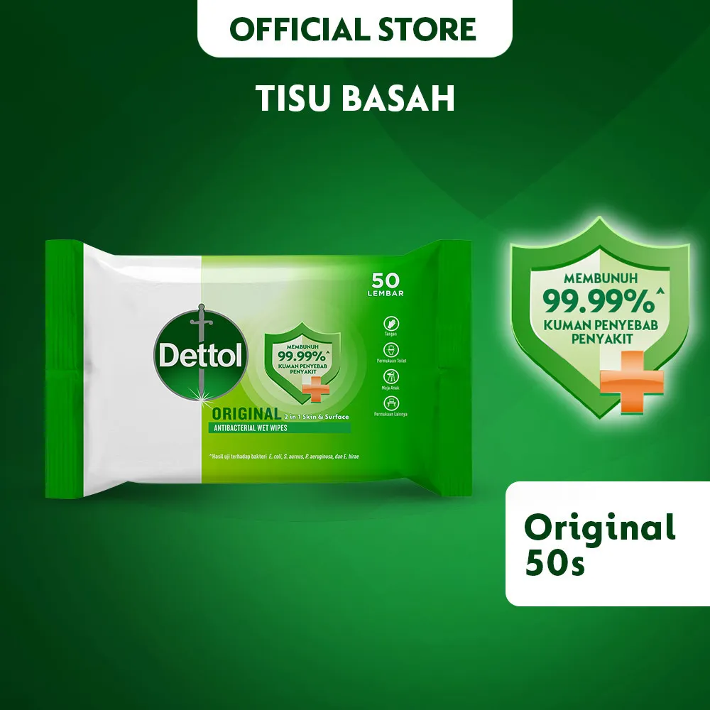Dettol Tisu Basah Original Anti Bakteri 50s - Wet Wipes Tissue