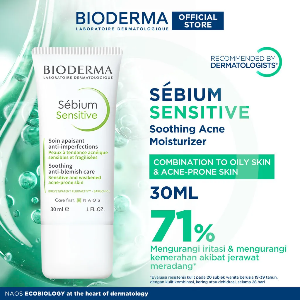 Bioderma Sebium Sensitive 30 ml - Soothing Acne Moisturizer / Pelembab untuk Menenangkan Kulit Berjerawat
