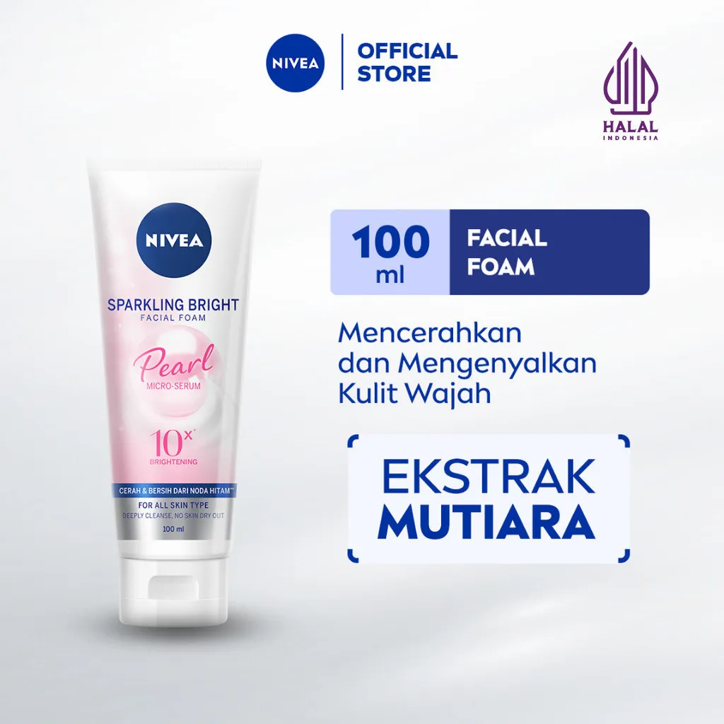 NIVEA Facial Foam Sparkling Bright 100ml - Sabun cuci muka wanita mencerahkan brightening glowing kulit kenyal bintik hitam brightening kulit kusam cleanser facial wash pembersih wajah cerah - Pearl Micro Serum, Rucinol, Licorice, Vitamin C