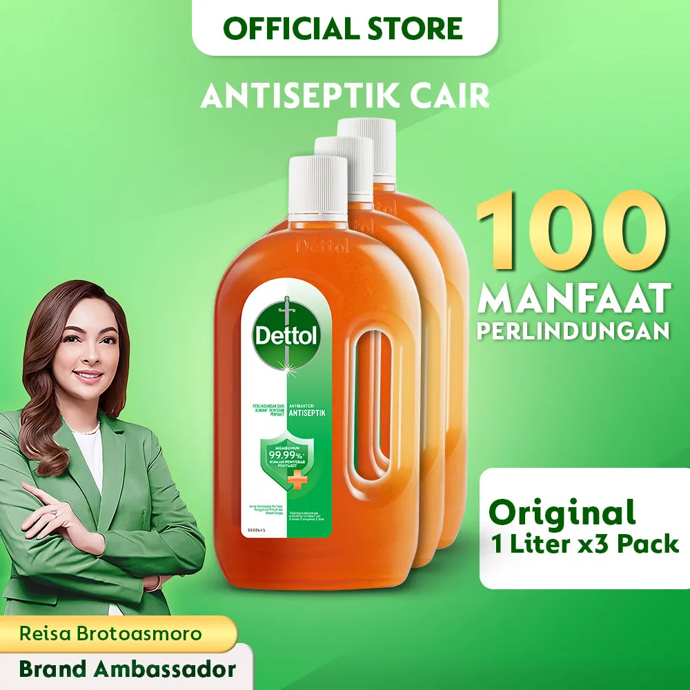 Dettol Cairan Antiseptik Disinfektan 1L (3 pcs) Bottle - Antiseptic Liquid