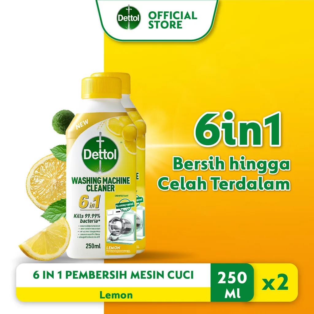 Dettol Washing Machine Cleaner Lemon 250ml (2 pcs) Sabun Pembersih Mesin Cuci 6in1