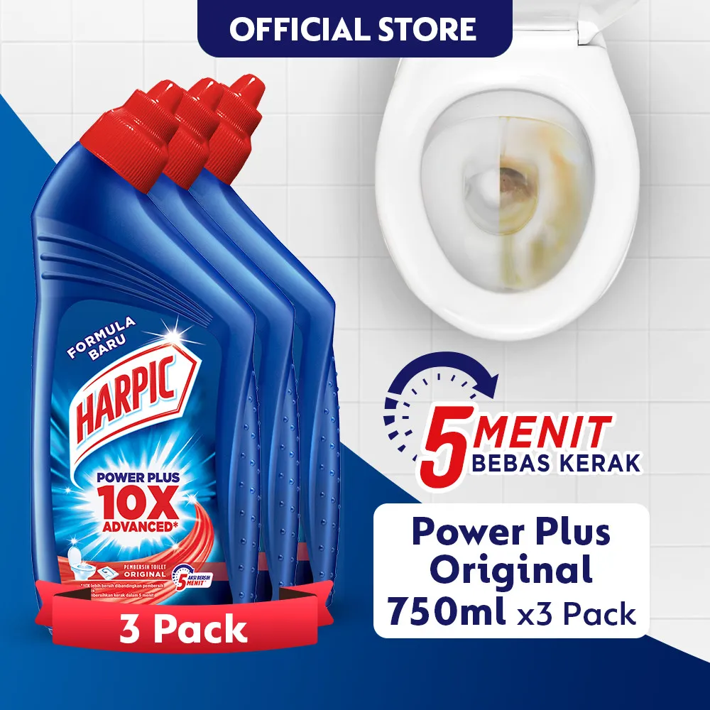 Harpic Pembersih Kamar Mandi Power Plus Original Pembersih Toilet Kerak Membandel 750ml (3 pcs) Bottle - Toilet Cleaner
