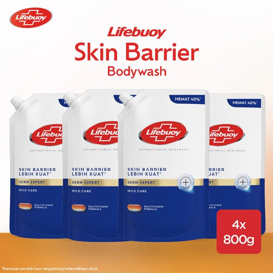 [LEBIH HEMAT 30%] Lifebuoy Sabun Mandi Cair Anti Bacterial Body Wash Mild Care 100% Lebih Kuat Lawan Kuman Berbahaya & 10x Moisturizer 800ml x 4