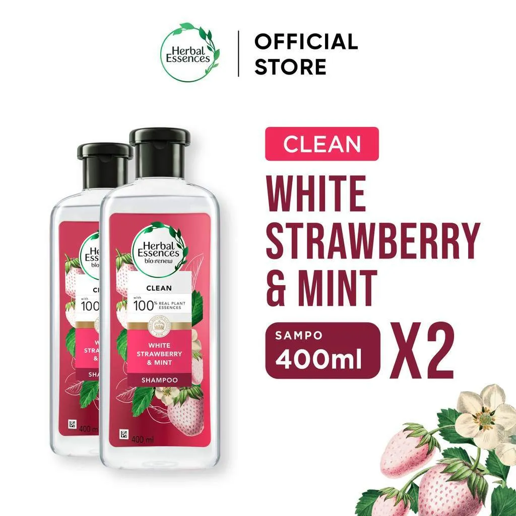 Herbal Essences Sampo Clean White Strawberry & Mint Perawatan Rambut 400ml x 2 / Herbal Essences Shampoo
