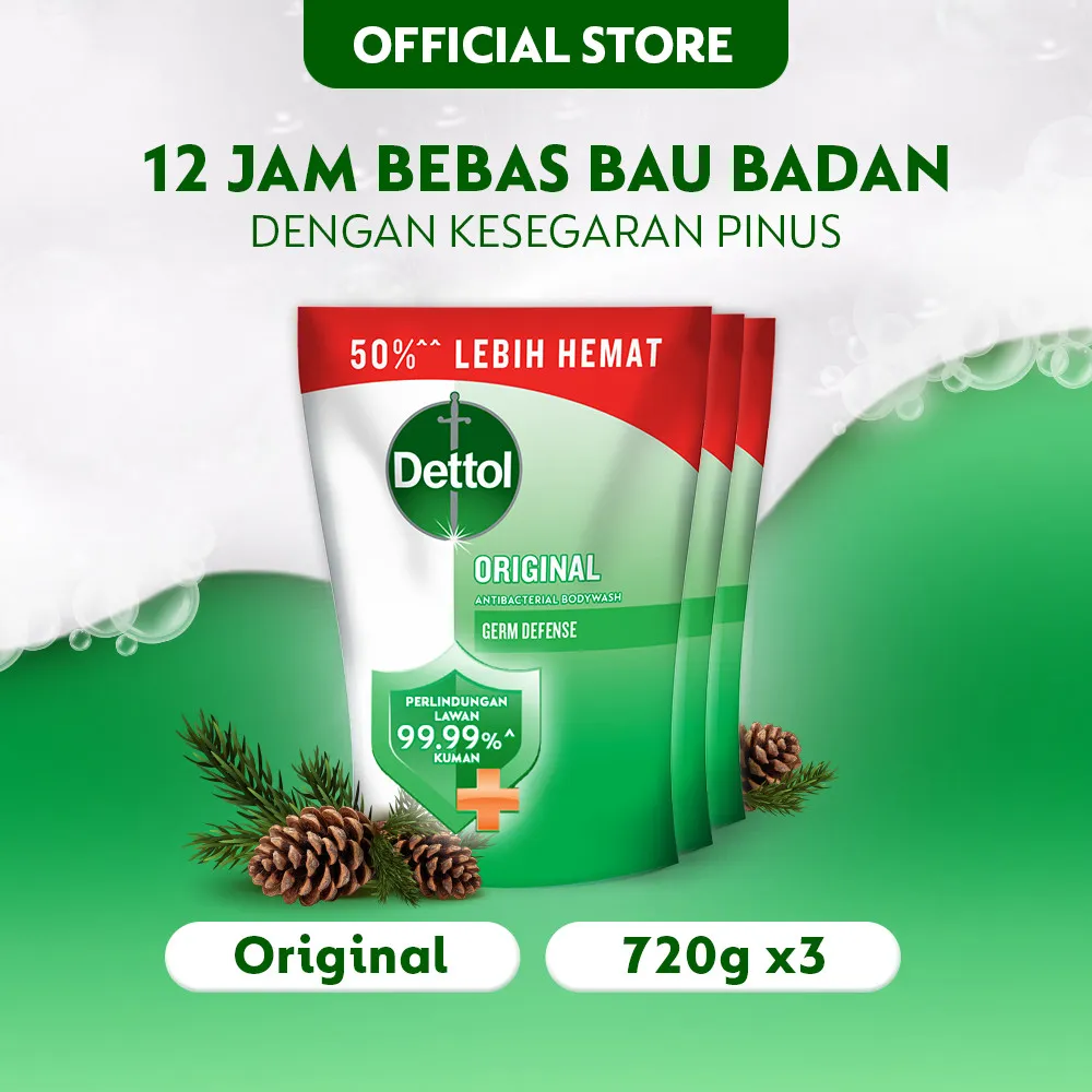 Dettol Sabun Mandi Cair Original Anti Bakteri 720gr (3 pcs) Refill - Body Wash Antibacterial
