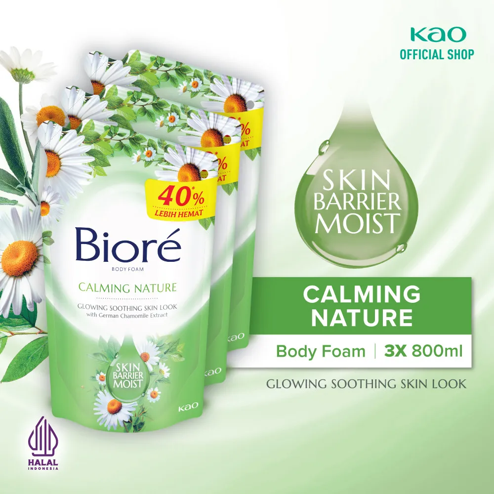 Biore Body Foam Sabun Mandi Cair Calming Nature Pouch 800ml Triplepack