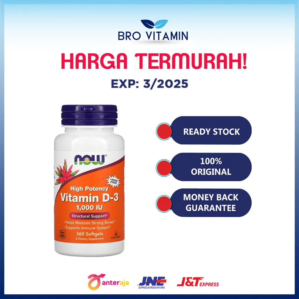 NOW Vitamin D3 D-3 1000 IU 360 sgels l imun daya tahan tubuh
