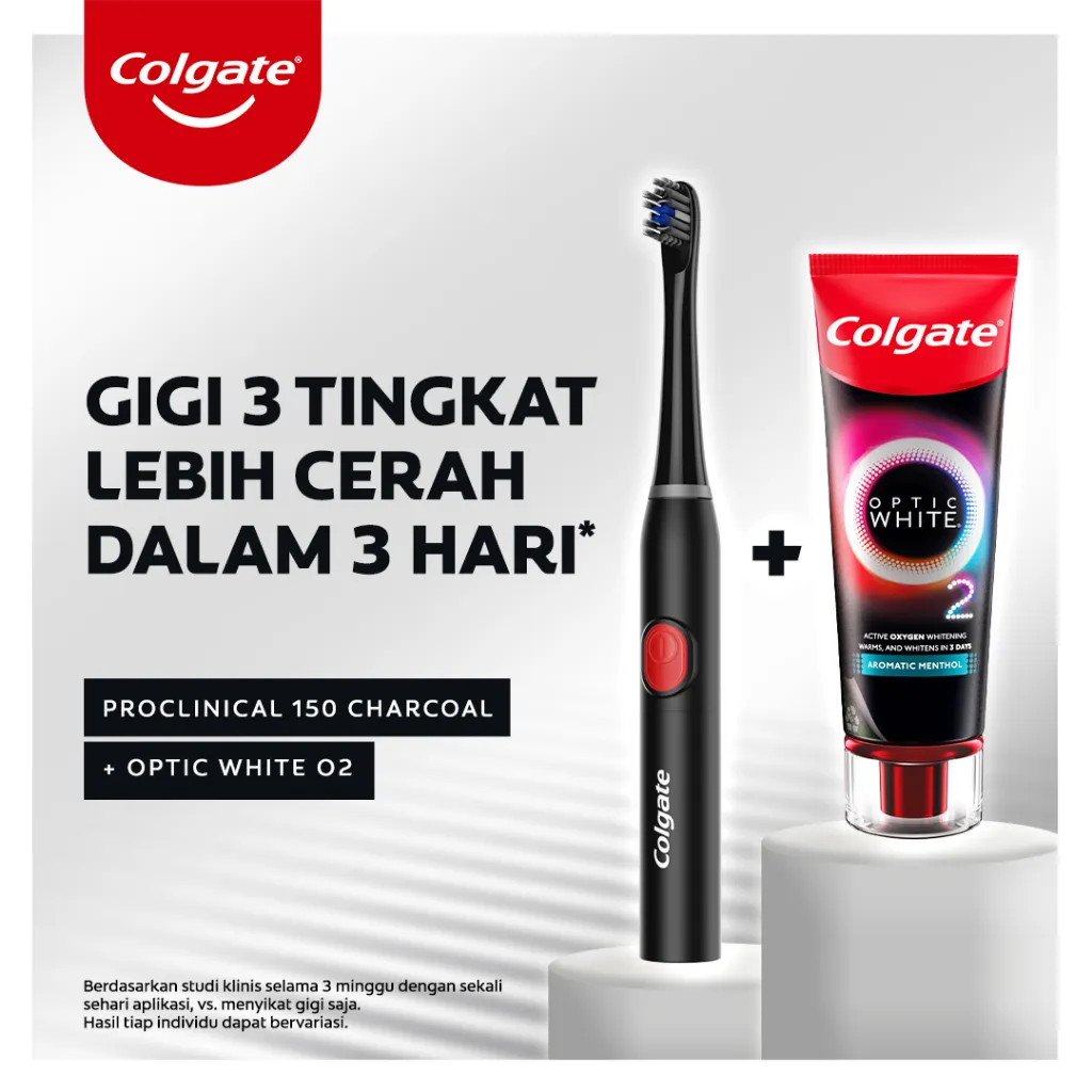 Colgate ProClinical Charcoal B150 Handle + Optic White O2 - Sikat Gigi Elektrik + Pasta Gigi O2