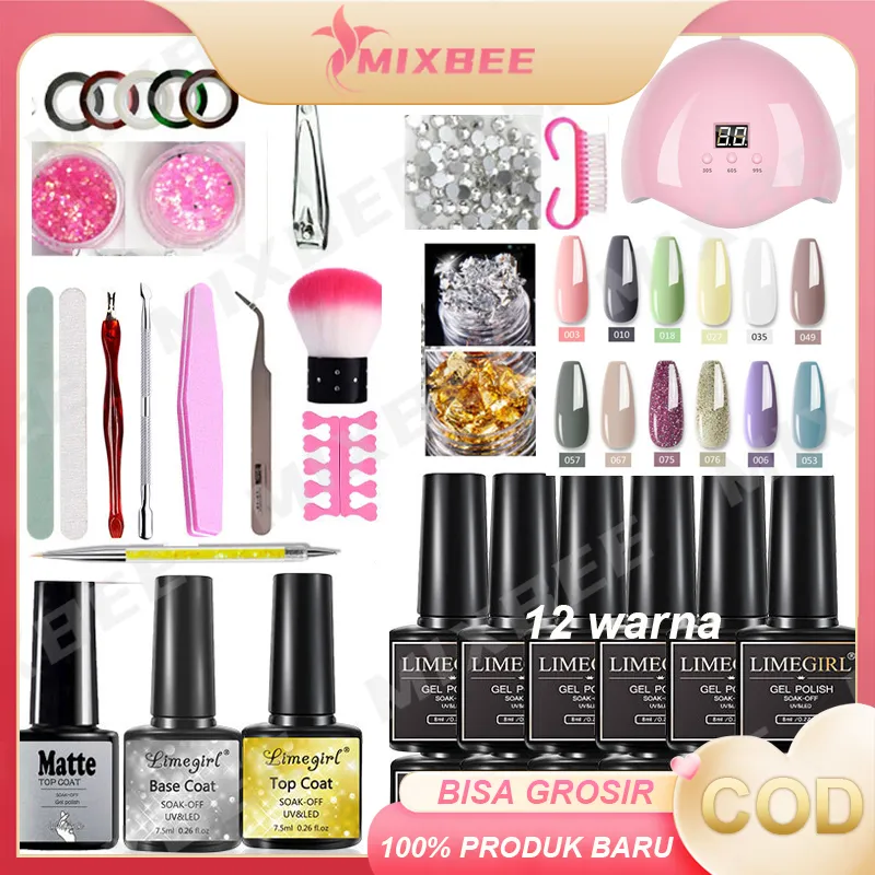 Paket usaha Nail gel Lengkap Set Kutek Gel Lampu Kuku UV 36W 12 Warna Cat Kuku Gel, Set Peralatan Manikur Seni Kuku