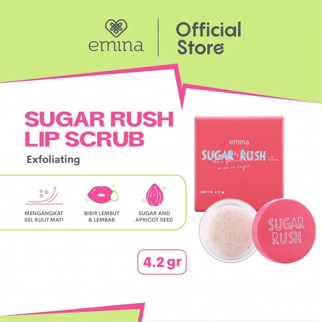 Emina Sugar Rush Lip Scrub 4.2 g - Scrub Eksfoliasi Bibir Melembabkan