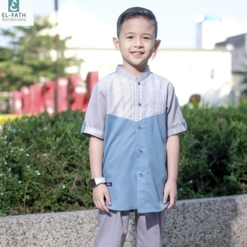 Baju Koko Anak Laki Laki Lengan Pendek 1-12 Tahun Setelan Koko Anak Premiun Kurta Qais - El-Fath
