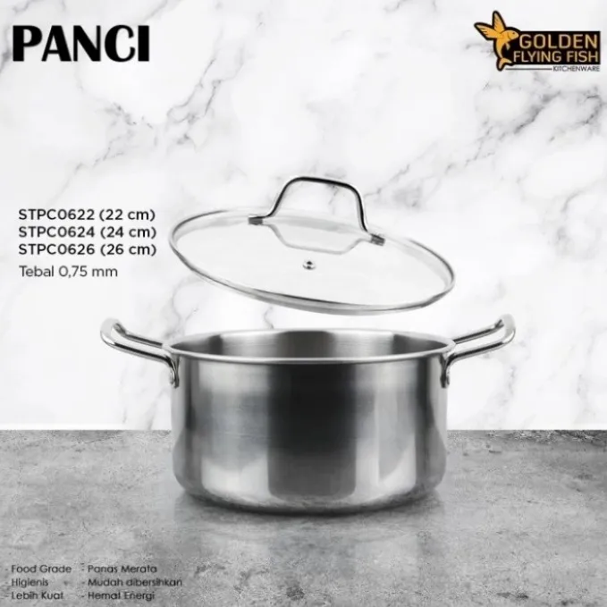Arwana Houseware Panci 22 cm STPC0622 Tutup Kaca - Golden Flying Fish