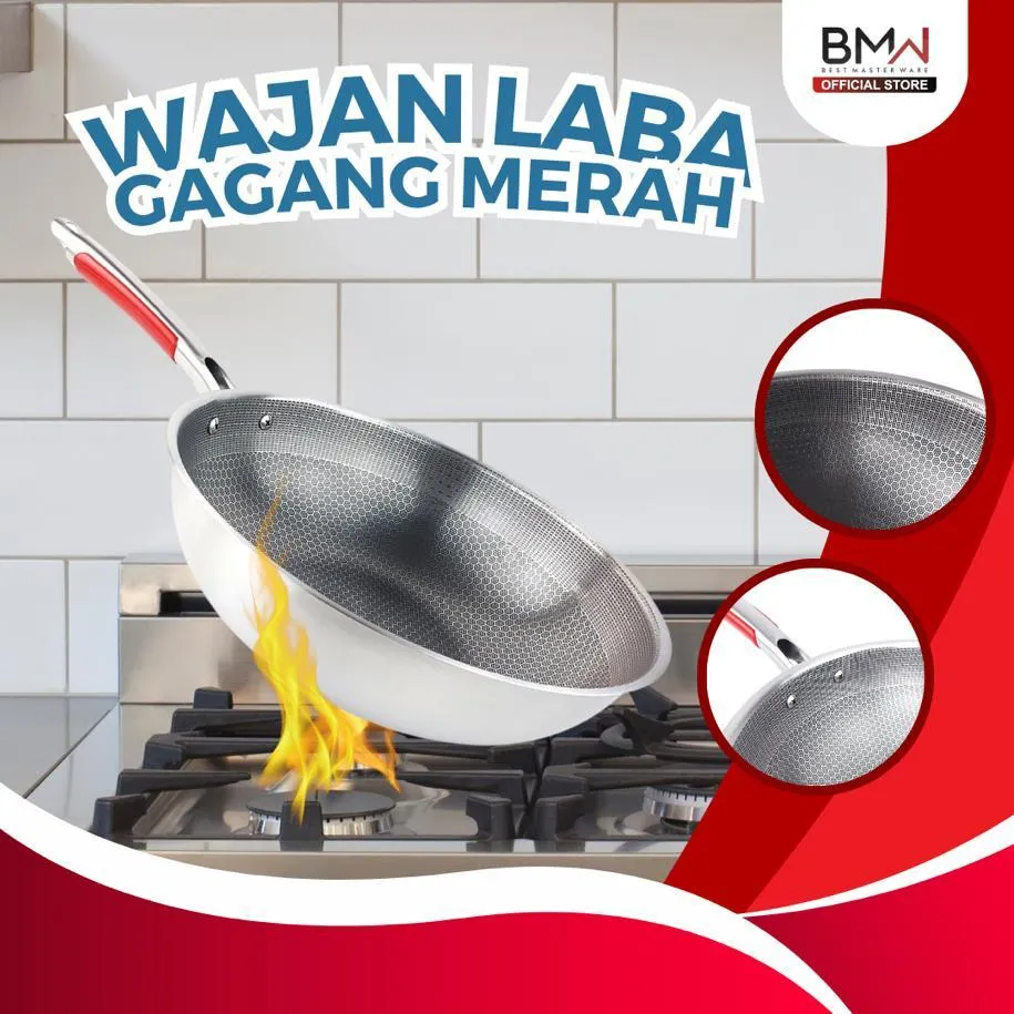 BMW Kitchenware - Wajan Masak Penggorengan Anti Lengket Tebal Teflon Gagang Hitam Laba Tahan Panas Stainless Steel