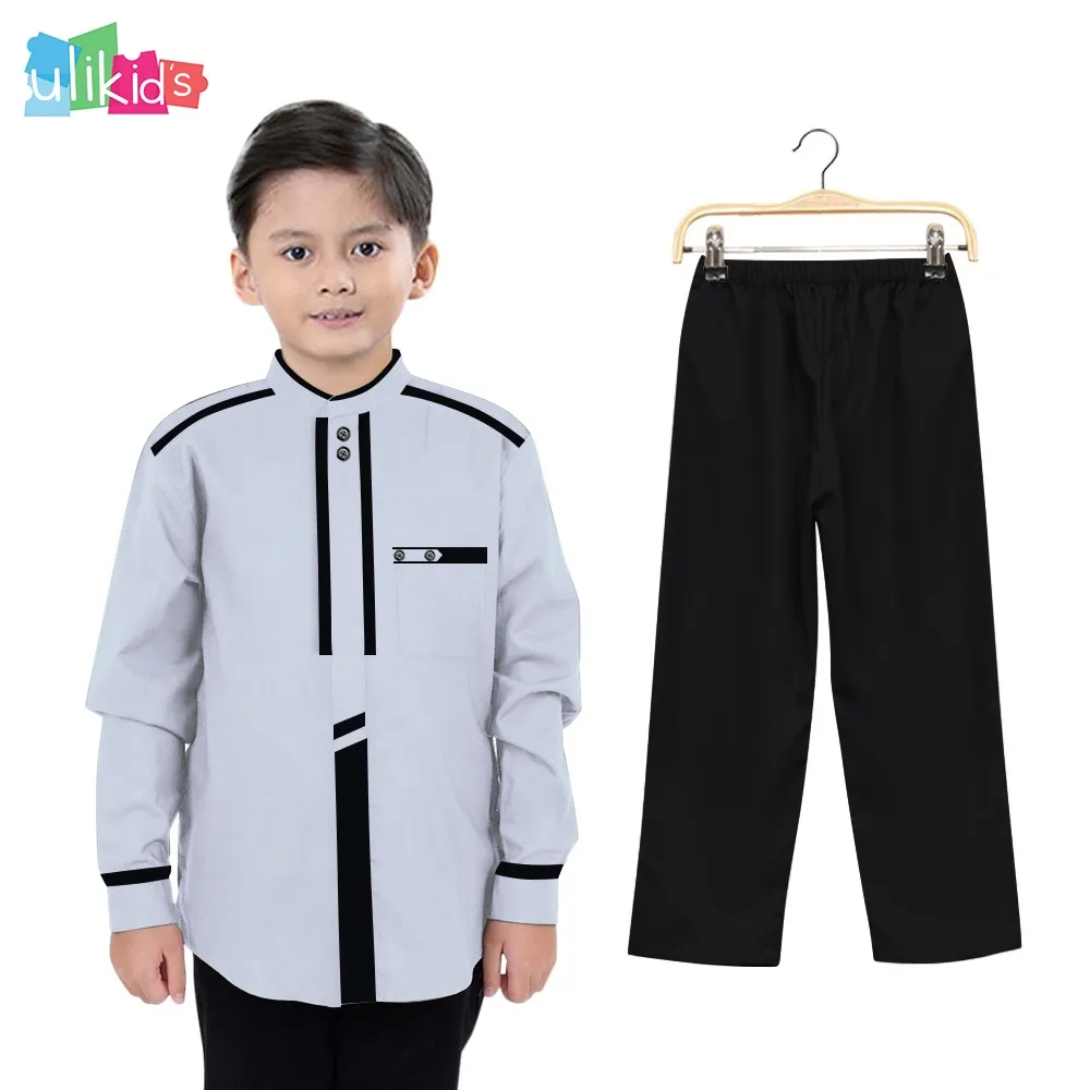 Ulikids Setelan Koko Muslim Anak Laki-Laki Putih Polos Lengan Panjang One Set Usia 2-12 Tahun Terlaris Termurah 2024