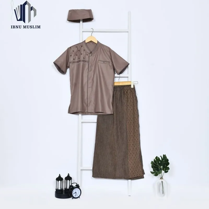 Baju Koko Anak Lengan Pendek + Sarung Celana Free Peci 3-12 Tahun Setelan Koko Premiun Model Sarkoci