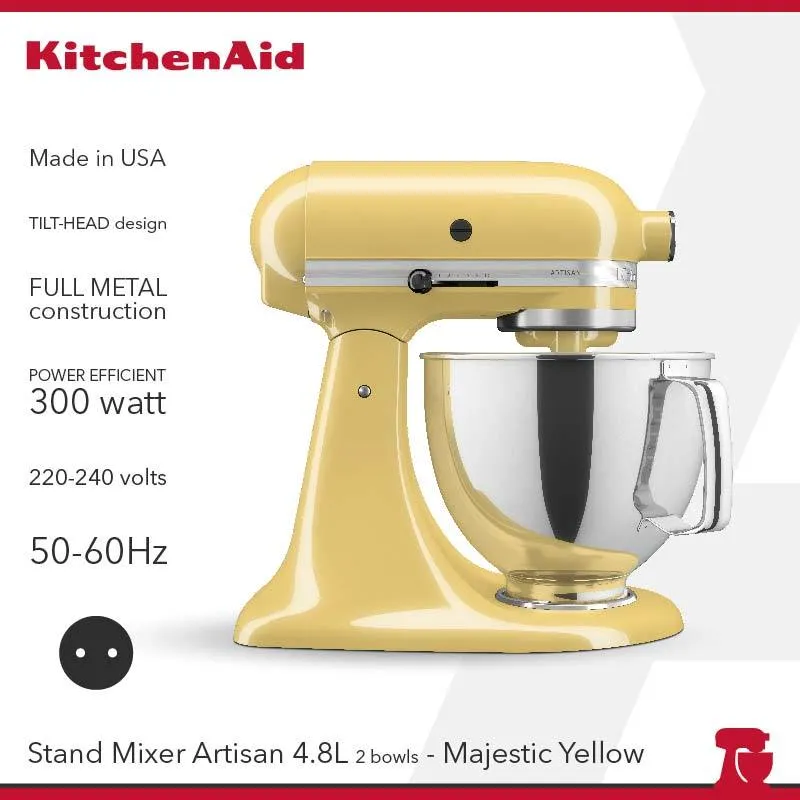 KitchenAid Artisan Mixer 4.8L Majestic Yellow - 5KSM195PSNMY