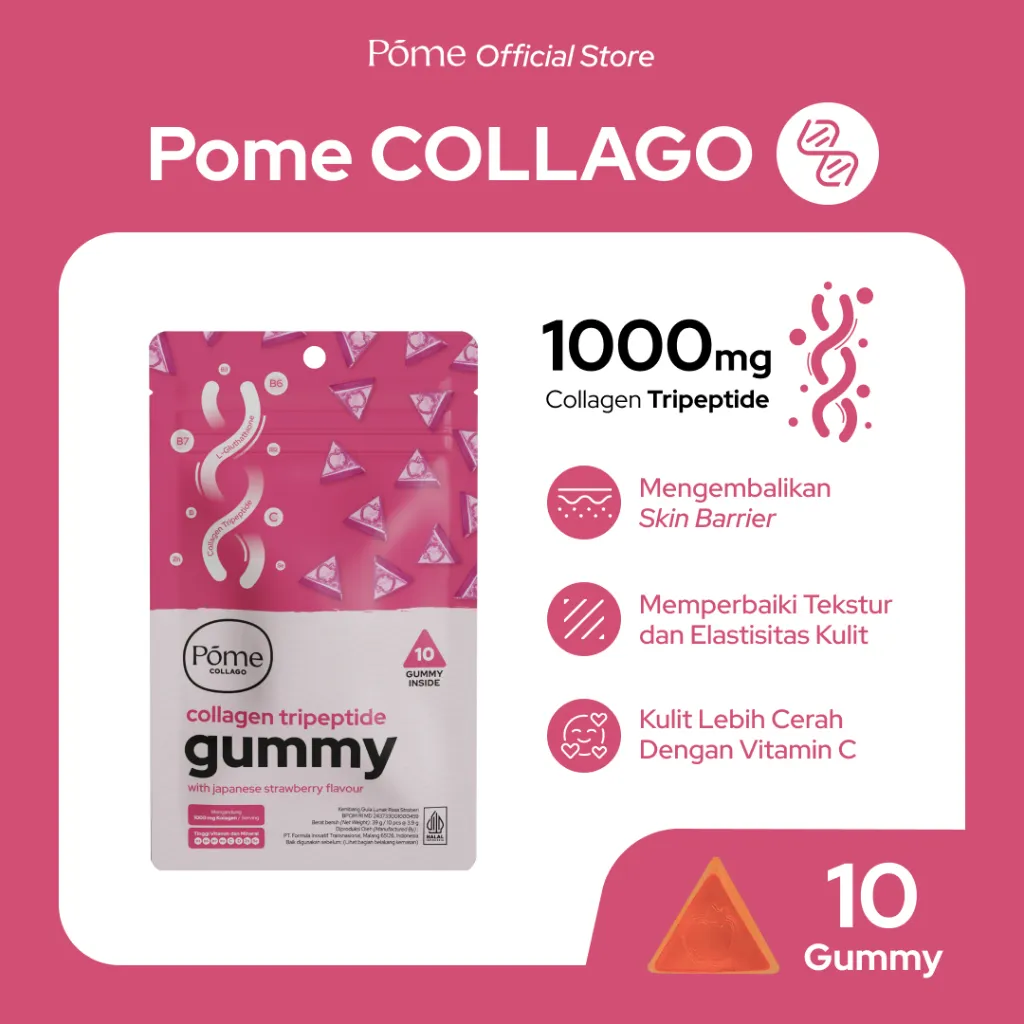 Pome COLLAGO - Collagen Tripeptide Gummy with Glutathione, Vitamin C, Niacinamide (Gummy untuk kesehatan kulit)