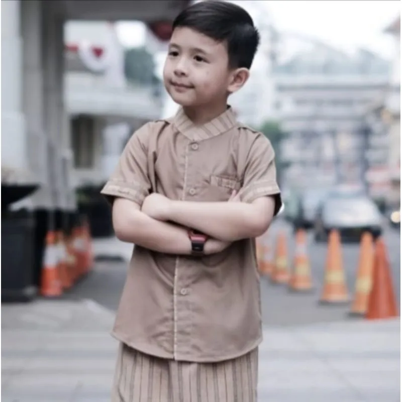 Baju Koko Anak Laki-Laki Lengan Pendek & Sarung Celana 1-12 Tahun Setelan Koko Ghazwan - El-Fath