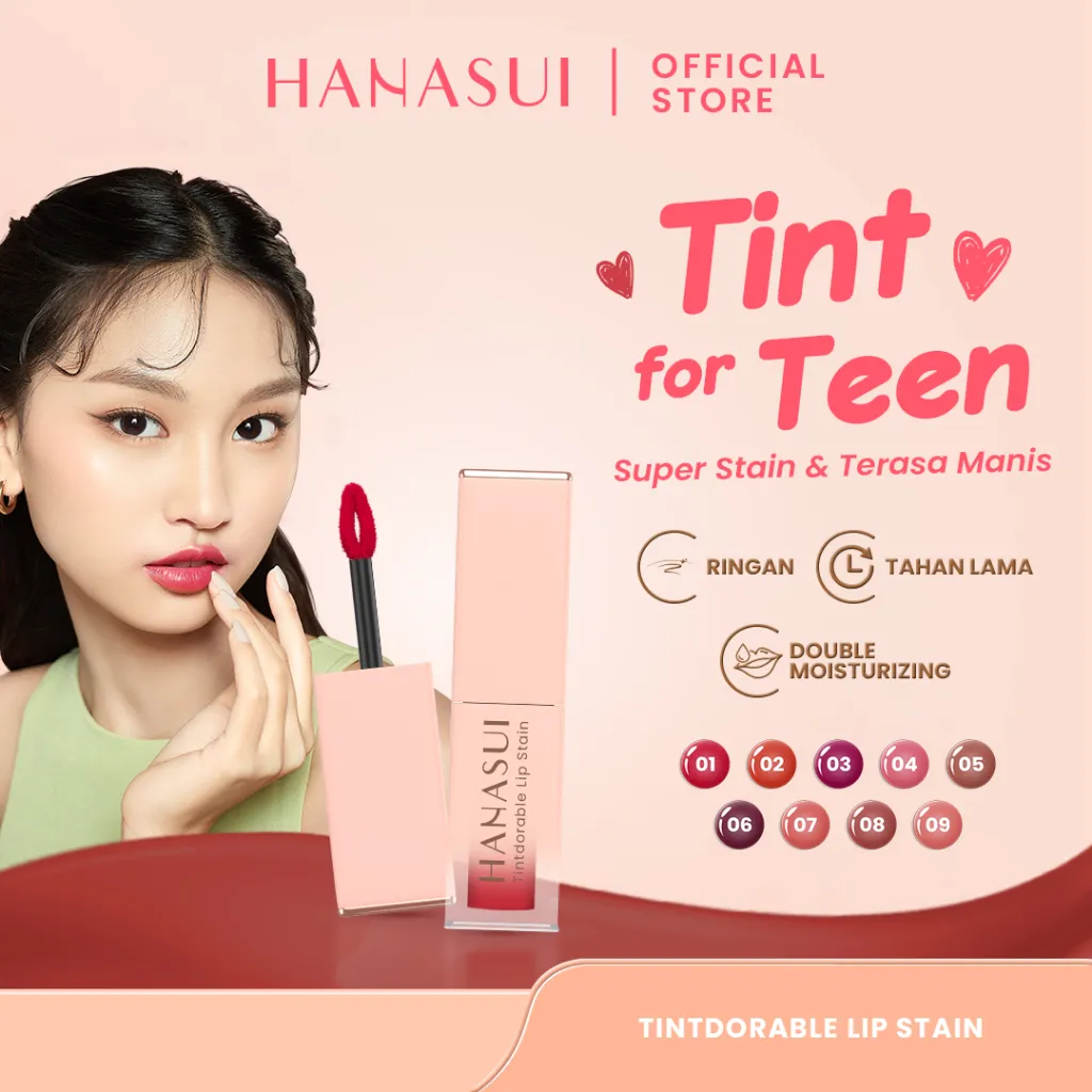 Hanasui Tintdorable Lip Stain - Lip Tint Melembapkan Transferproof Tahan Lama Natural Formula Ringan
