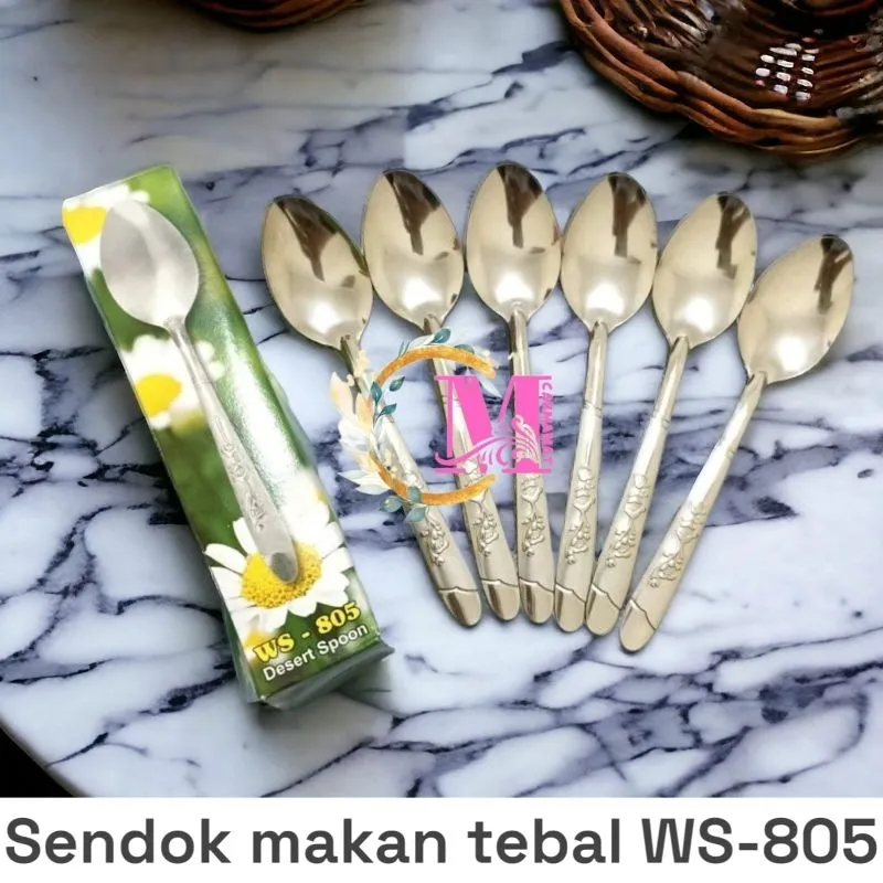 Sendok ukir bunga tebal WS 805 isi 12pc premium
