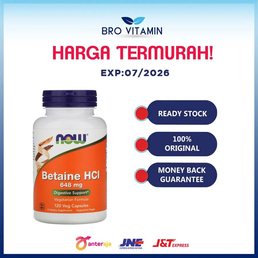 NOW Betaine HCL 648 mg 120 Capsules l pencernaan maag gerd