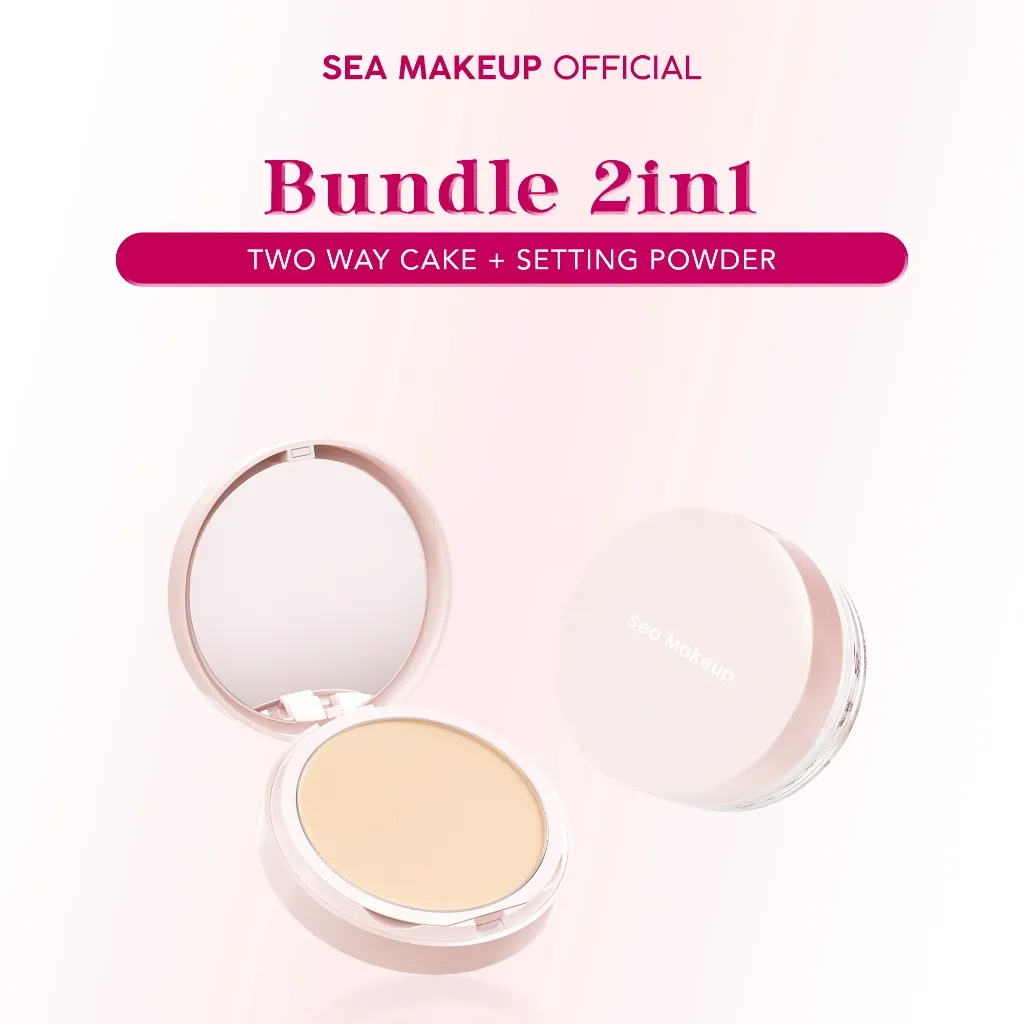 Sea Makeup Bundle 2in1 – Acne Cover Two Way Cake & Acne Blur Loose Powder, Bedak Tabur Oil Control & Compact Powder