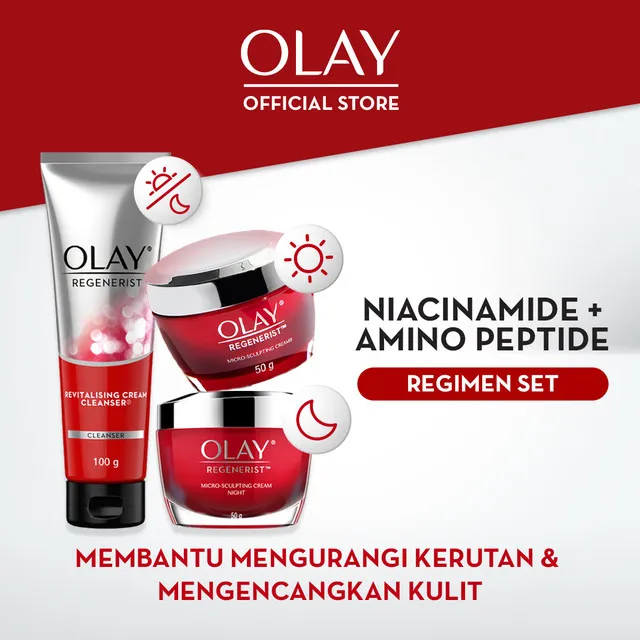 Olay Krim Pagi 50gr + Krim Malam 50gr +Sabun Muka 100gr - Olay Paket Skincare Pelembab Advance Niacinamide Anti Aging Tandem