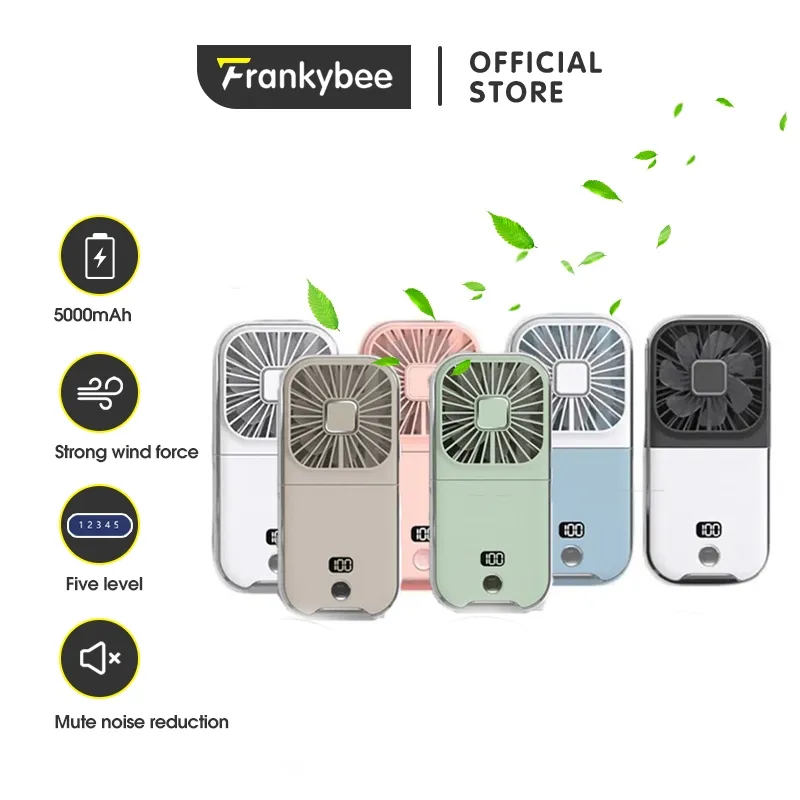 Frankybee Type-C USB LED Kipas Angin Portable /Mini Powerbank 3 In1 Ponsel Dan Powerbank 5000mAh Baterai Moblie Fans