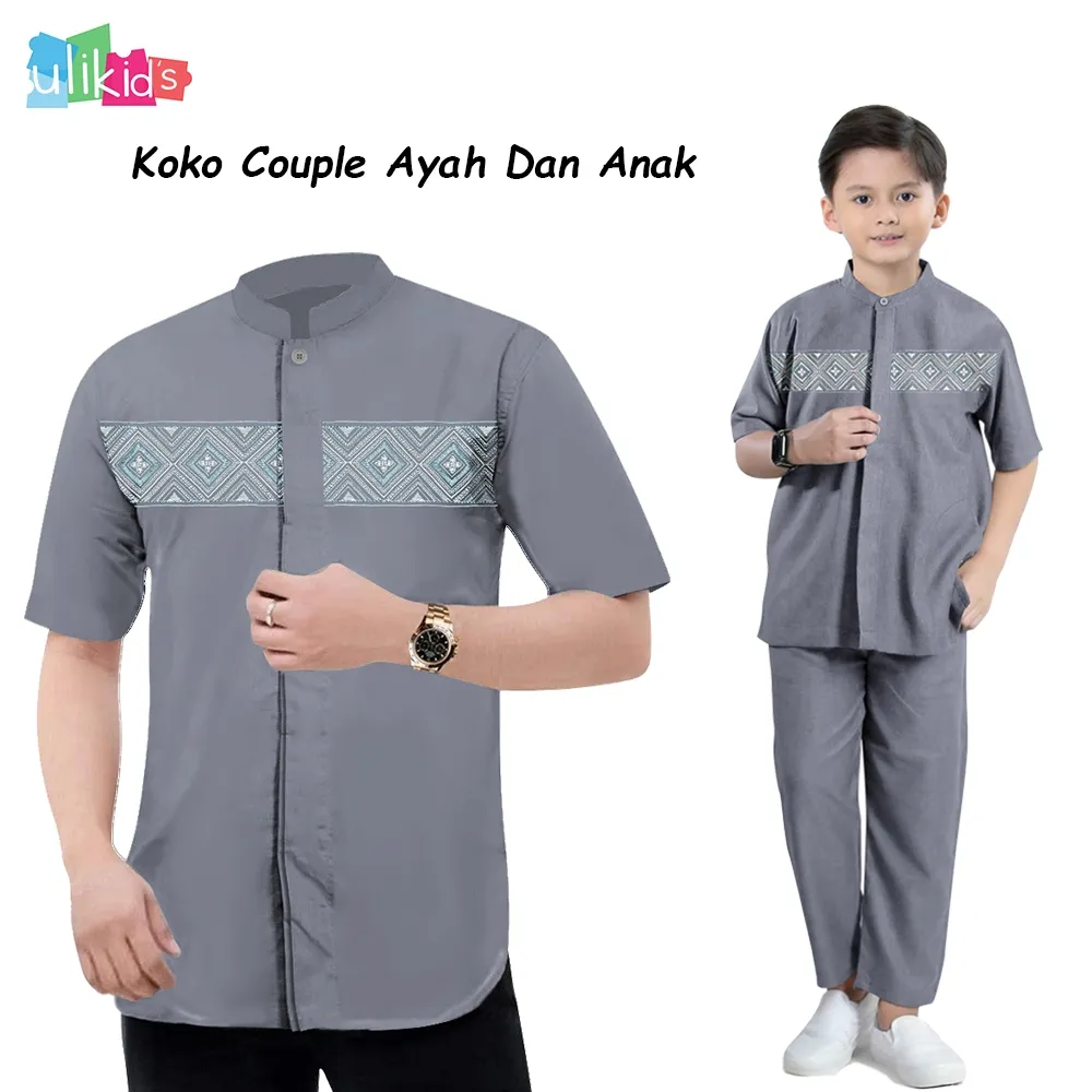 Ulikids Baju Kemeja Koko Couple Ayah Dan Anak Lengan Pendek Kombinasi Bordir Exclusive Bahan Katun Toyobo Premium Terkini Lebaran 2024