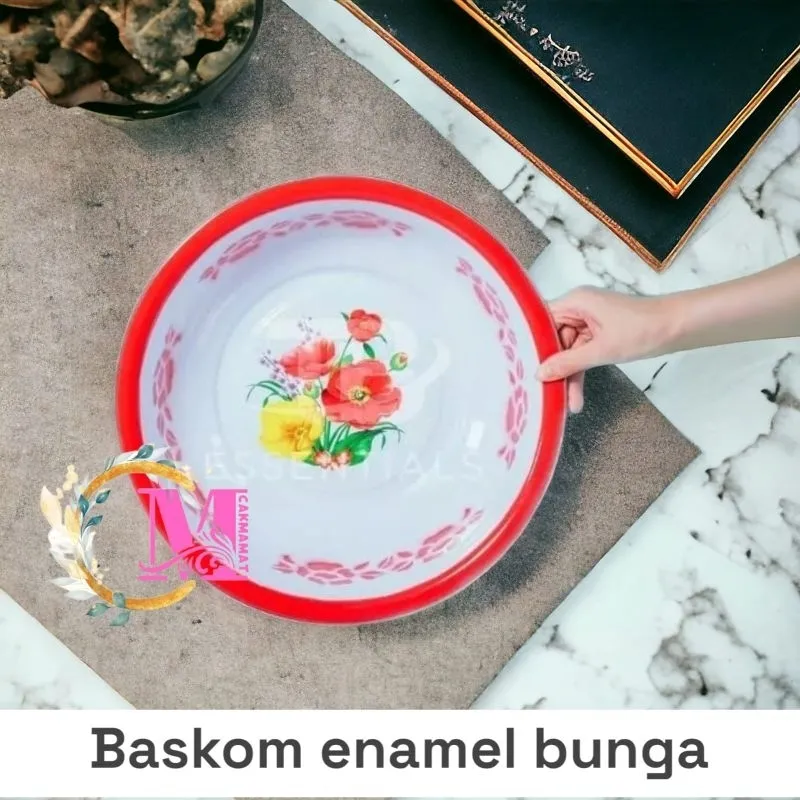 Baskom enamel jadul motif kembang 34cm/36cm