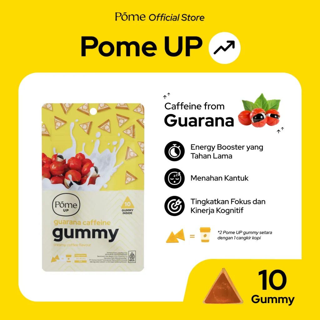 Pome UP - Guarana Caffeine Energy Gummy (Tingkatkan fokus dan energi saat bekerja)