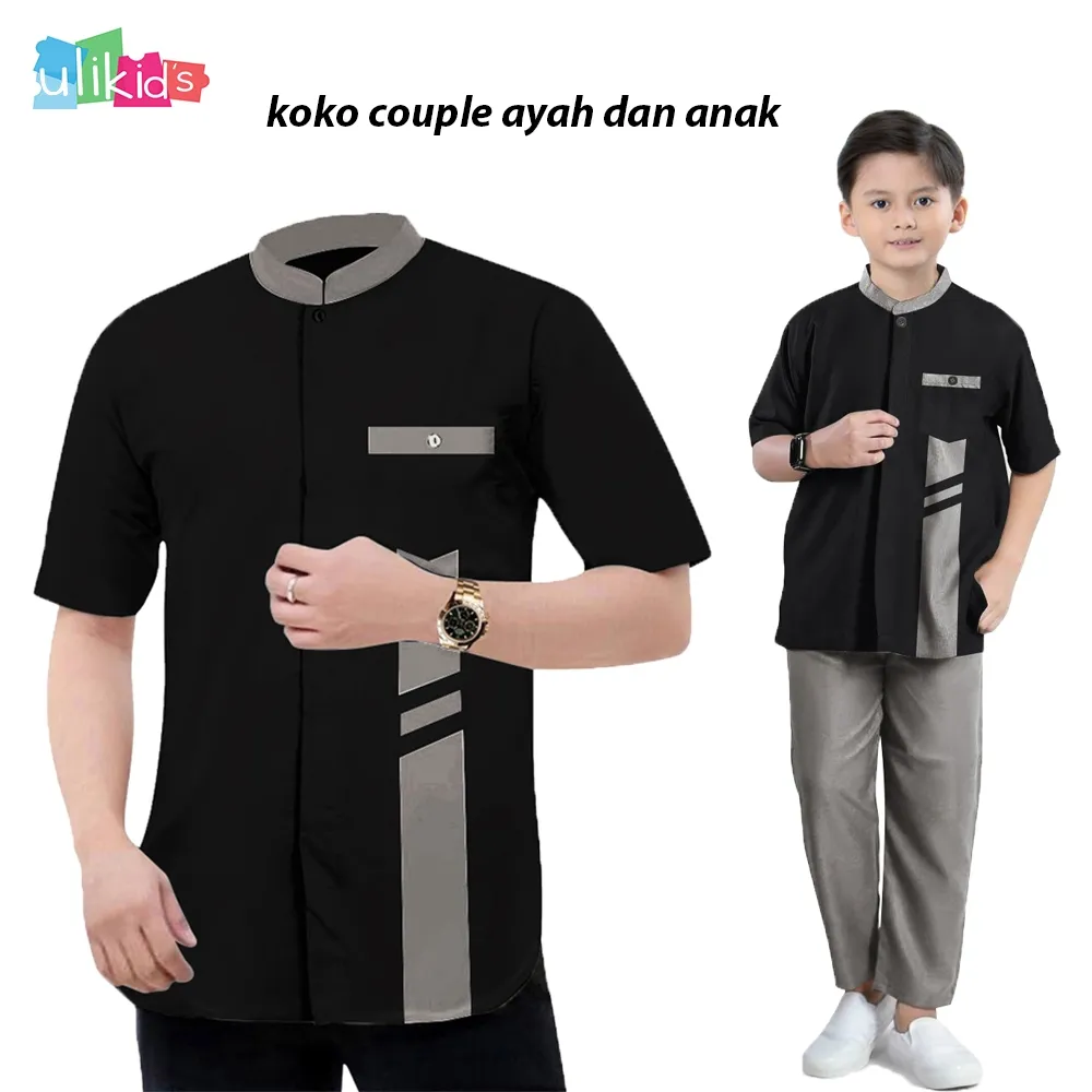 Ulikids Koko Couple Ayah Pria Dewasa Dan Anak Balita Laki-Laki Lengan Pendek Fashion Muslim Motif Polos Terbaru Bahan Toyobo Premium 2024