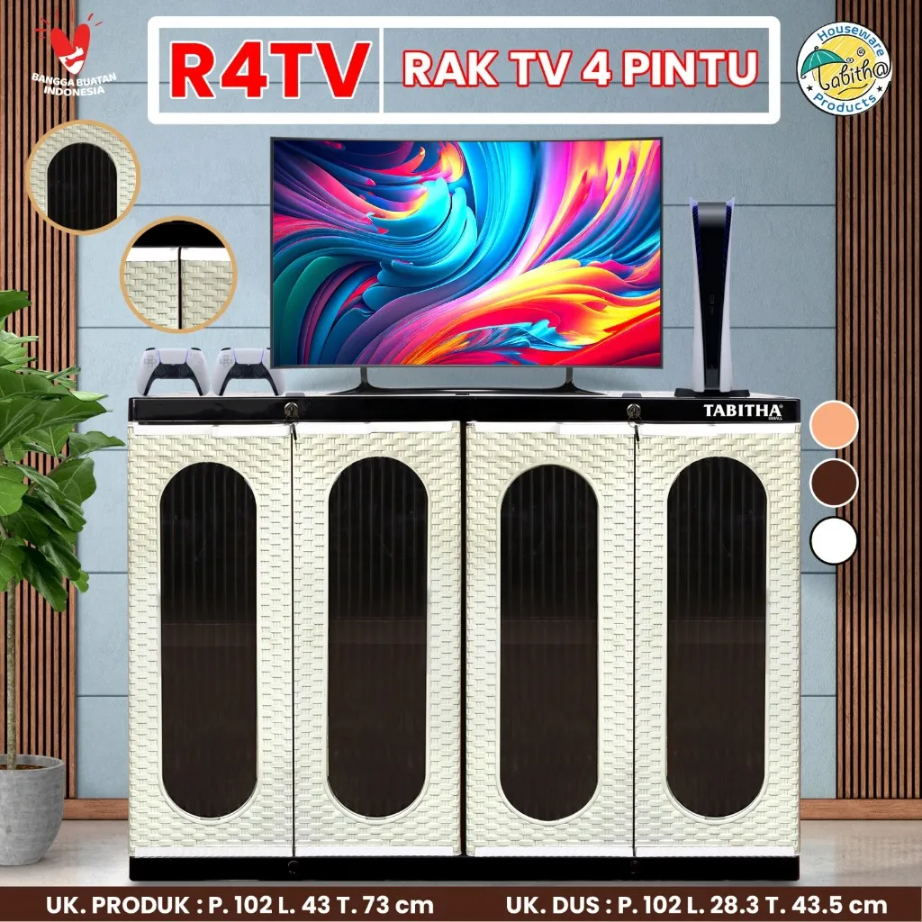 Tabitha Meja TV Rak Buffet TV Minimalis Pintu Kaca Transparan