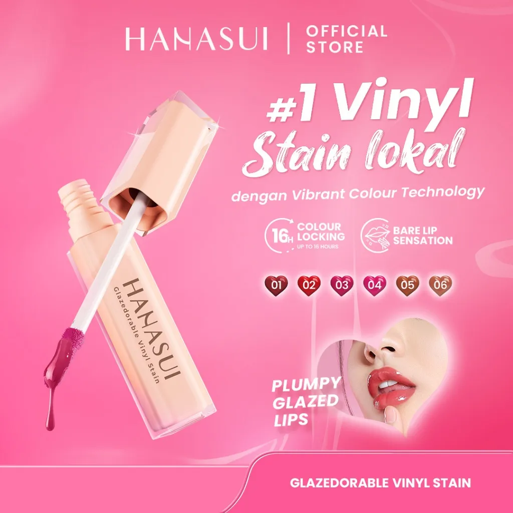 Hanasui Glazedorable Vinyl Stain - Plumpy Glazed Lips Vibrant Colour Technology Hydrating Moisturizing Melembabkan Tahan Lama