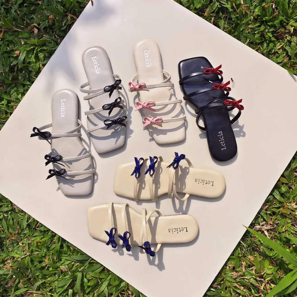 LEONY sandal flat wanita | sendal teplek pita cewe kekinian