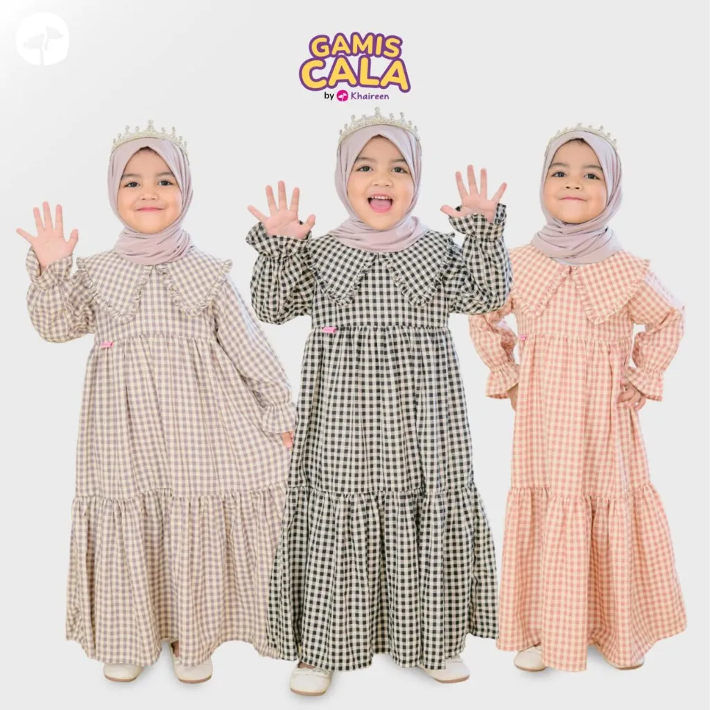 KHAIREEN Gamis Cala (1-10 Tahun) Gamis Anak Set Hijab Gamis Anak Katun Gamis Anak Motif Kotak