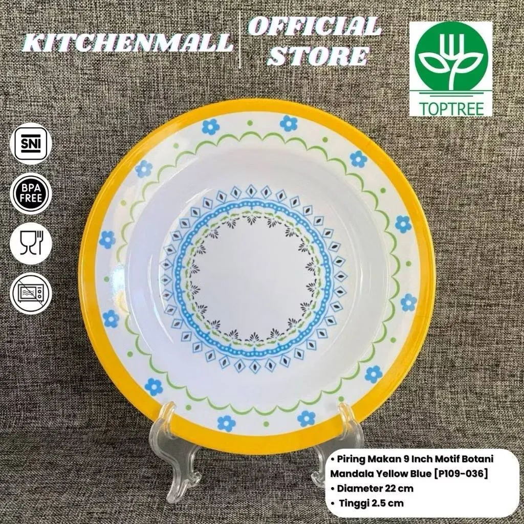 TOPTREE PAKET 1 LUSIN Piring Melamin 9 inch Piring Makan Murah - Type P109