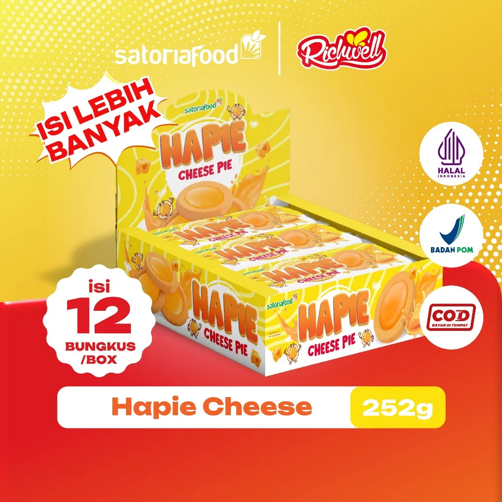 SatoriaFood - Snack Richwell Hapie Cheese Cookies 252grm Biscuit | Cemilan Pie Kukis Rasa Keju Isi 12 Bungkus