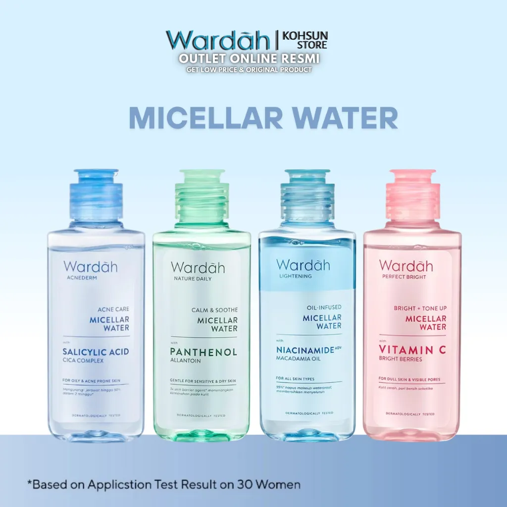 Wardah Micellar Water Series Lightening Micelar Nature Daily Aloe Seawed Perfect Bright Acnederm